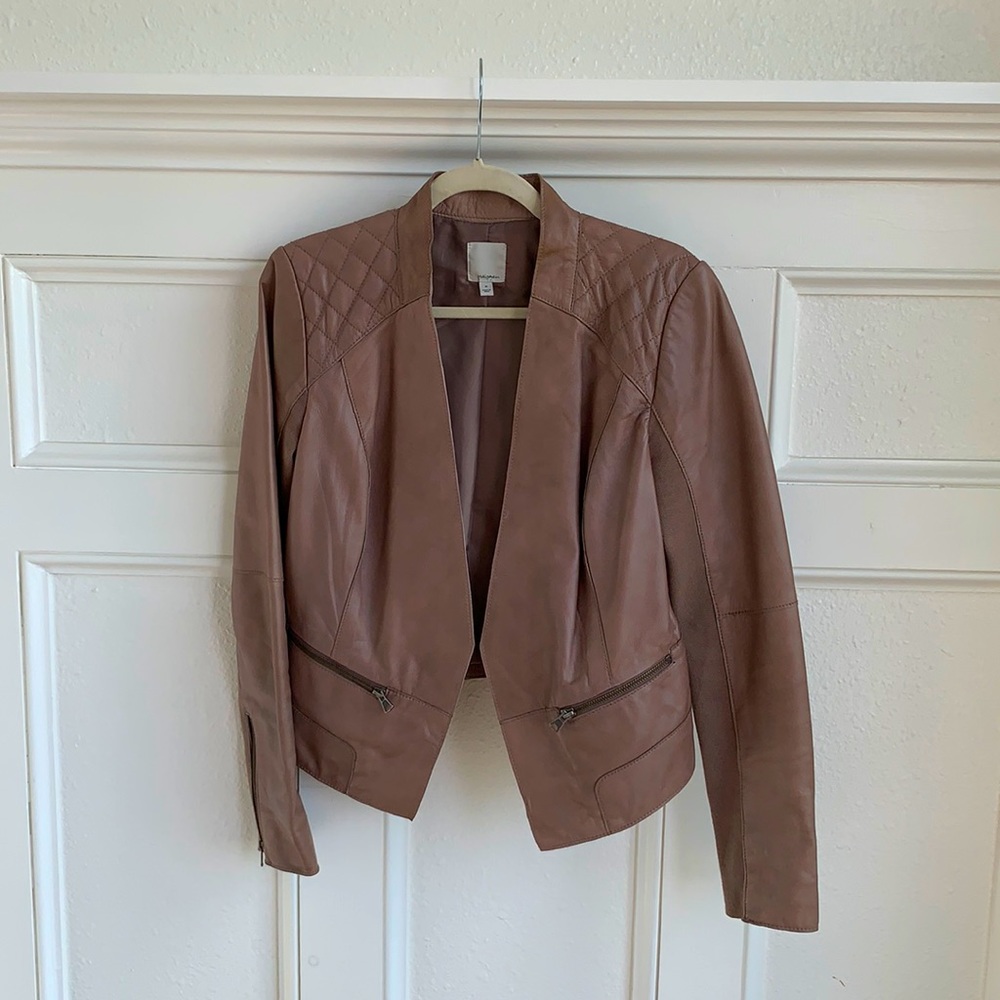 Genuine leather taupe jacket